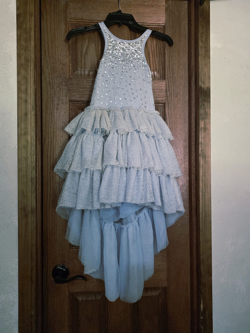 Ruffle Tulle Layered Sequin Pearl High Low Princess Flowy Dance Costume Dress